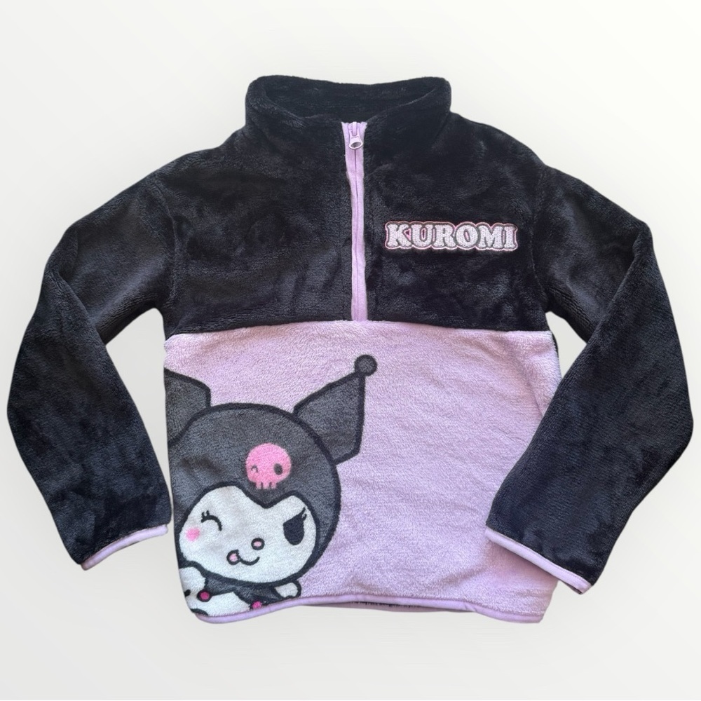 Kuromi by Sanrio Fleece Pullover XS Black Purple Plush Half Zip Kuromi Sweater